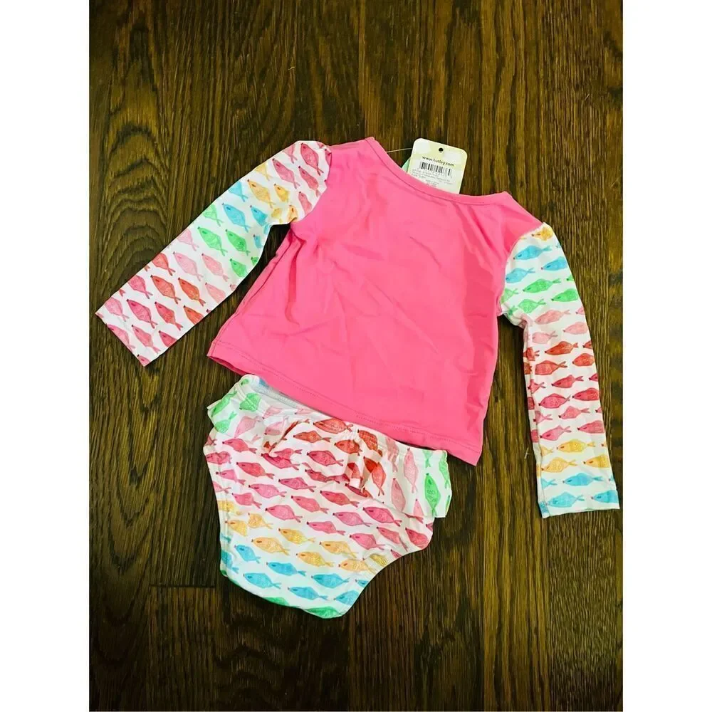 NEW Hatley Watercolour Fishies 3-6 Months Baby 2-piece Rashguard Swimsuit